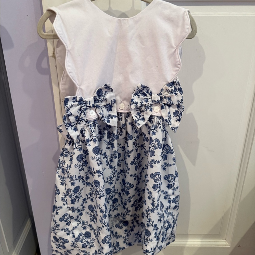 Elegant White and Blue Floral Kids Dress
